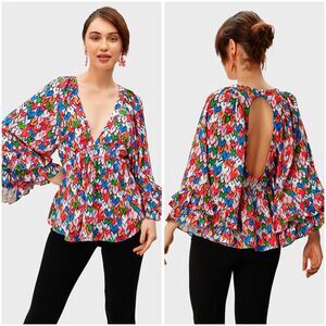 Eshakti Wayward Fancies Heart Print Ruffle Open Back Top Blouse